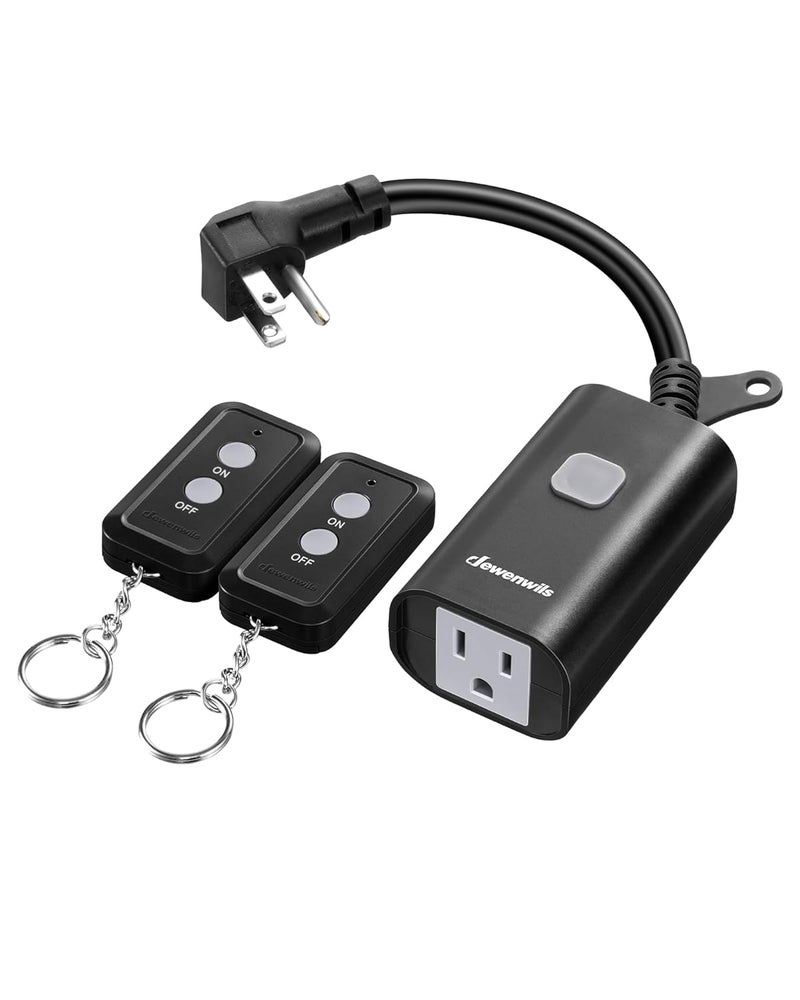 DEWENWILS Outdoor Remote Control Outlet, 15A Wireless Remote Control Switch, 100FT Control Range&14AWG SJTW Power Cord, for Outdoorfor Christmas Light, 2 Remote Controls+1 Outlet - Image 1